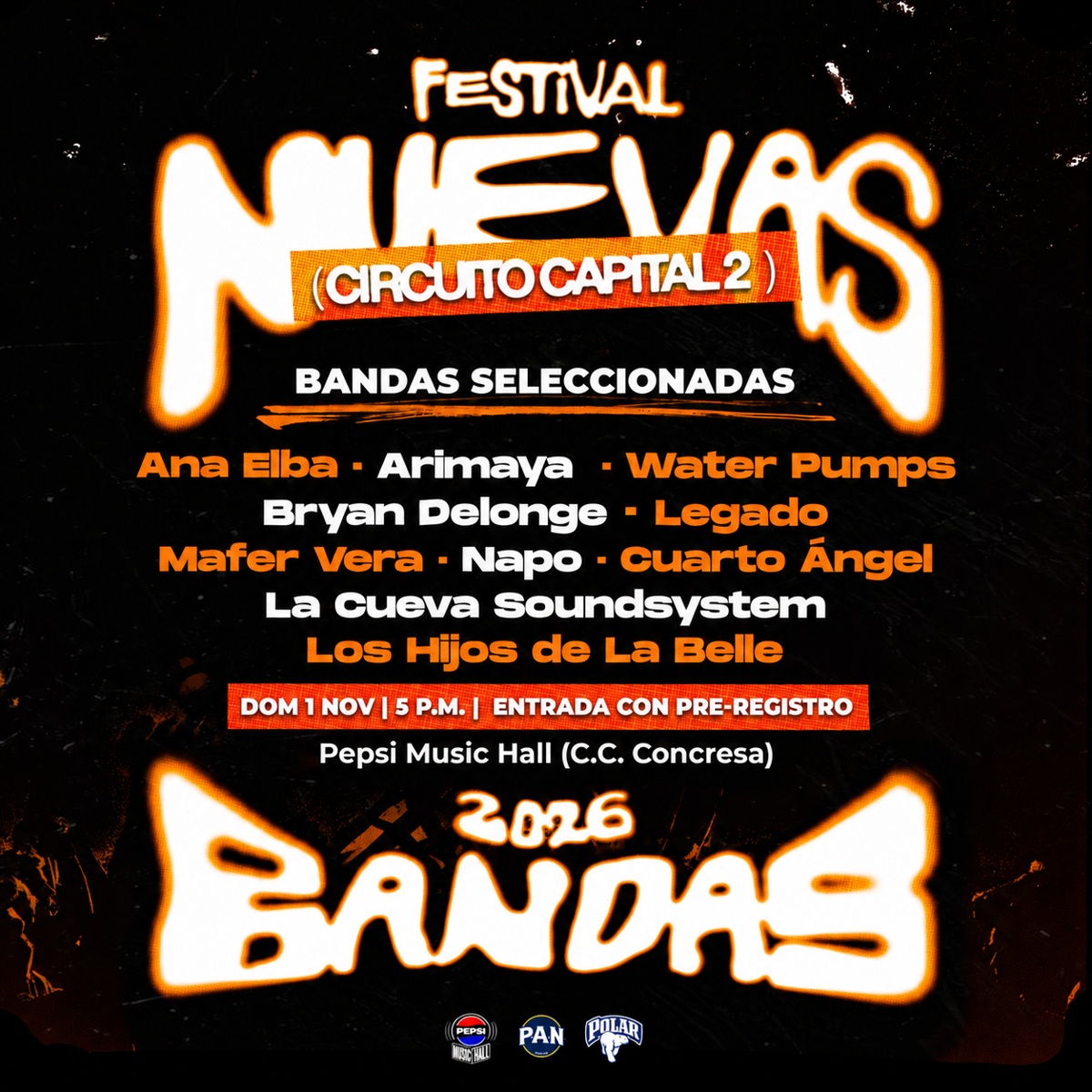 Flyer de NUEVAS BANDAS · Circuito Capital 2, DOM 01 NOV 2026